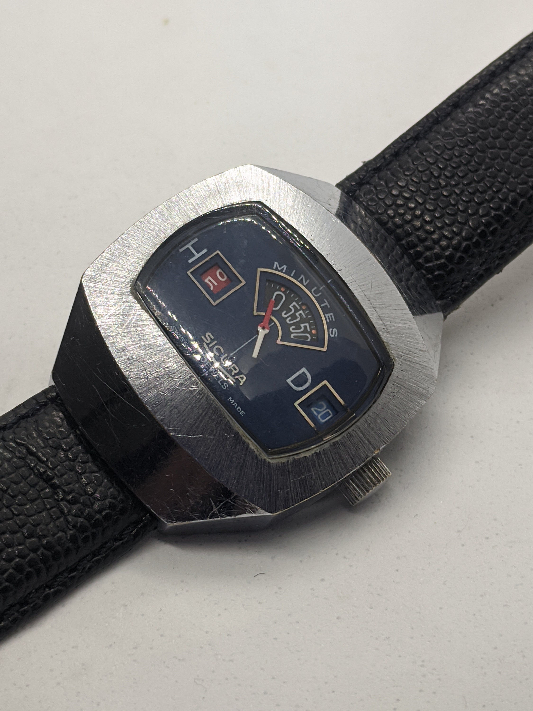 Sicura RARE vintage Jump hour jumping hour digital Swiss made