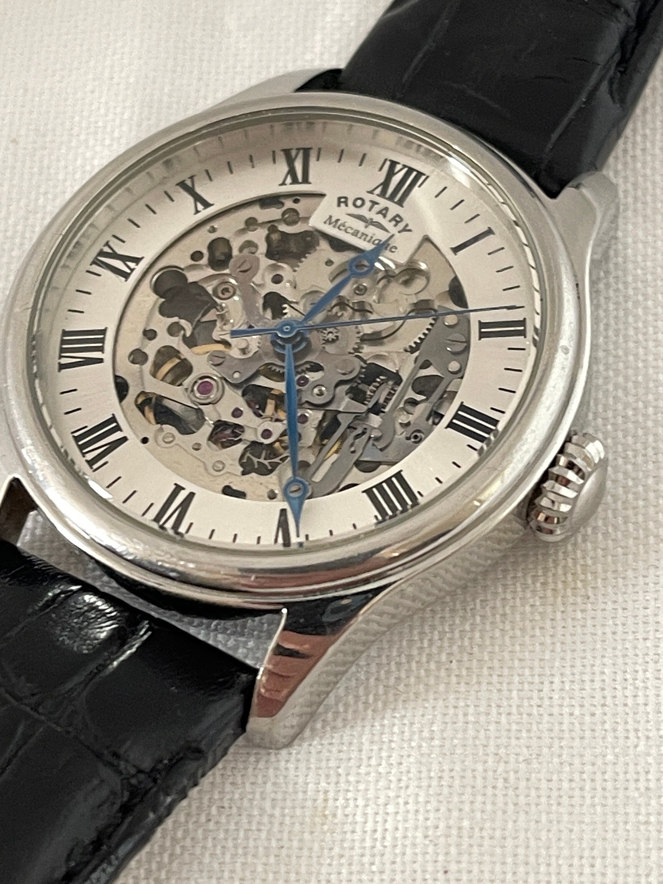 Rotary Skeleton Men's Automatic Watch Working Used With Leather