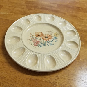 Vintage Treasure Craft Deviled Egg Plate, Floral egg plate, Hard Boiled Eggs. Deviled Eggs, yellow egg plate