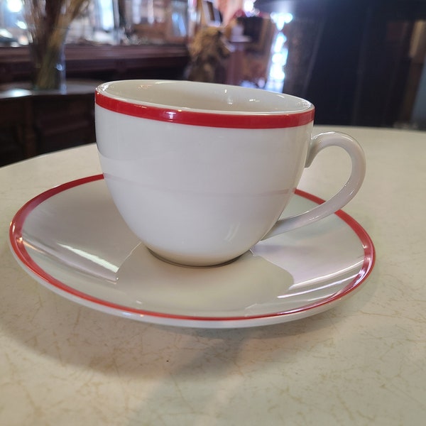 Vintage Brasserie William Sonoma Red Trim Cup and Saucer