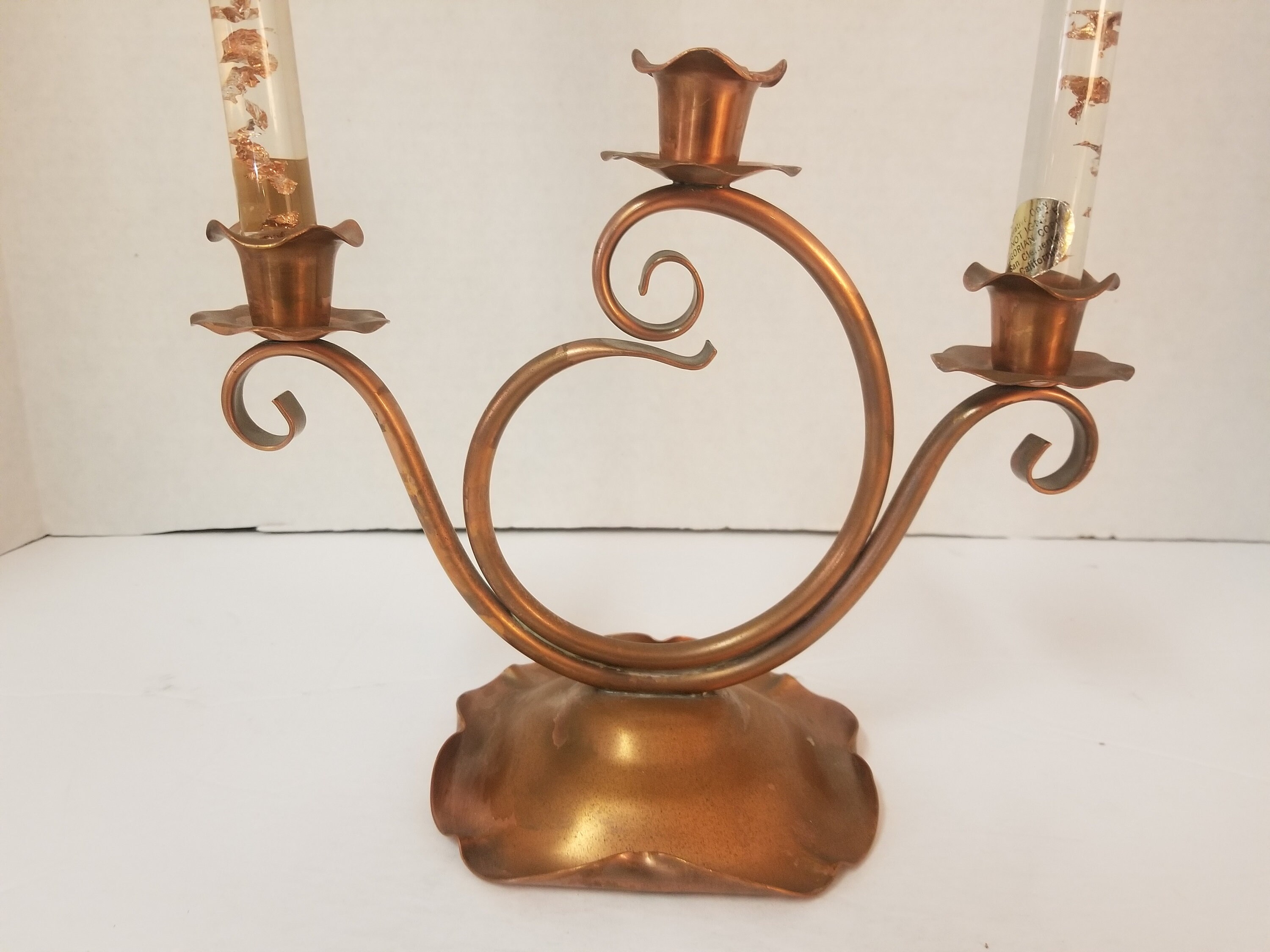 Vintage Gregorian Solid Copper Double Candle Holder Glass Etsy