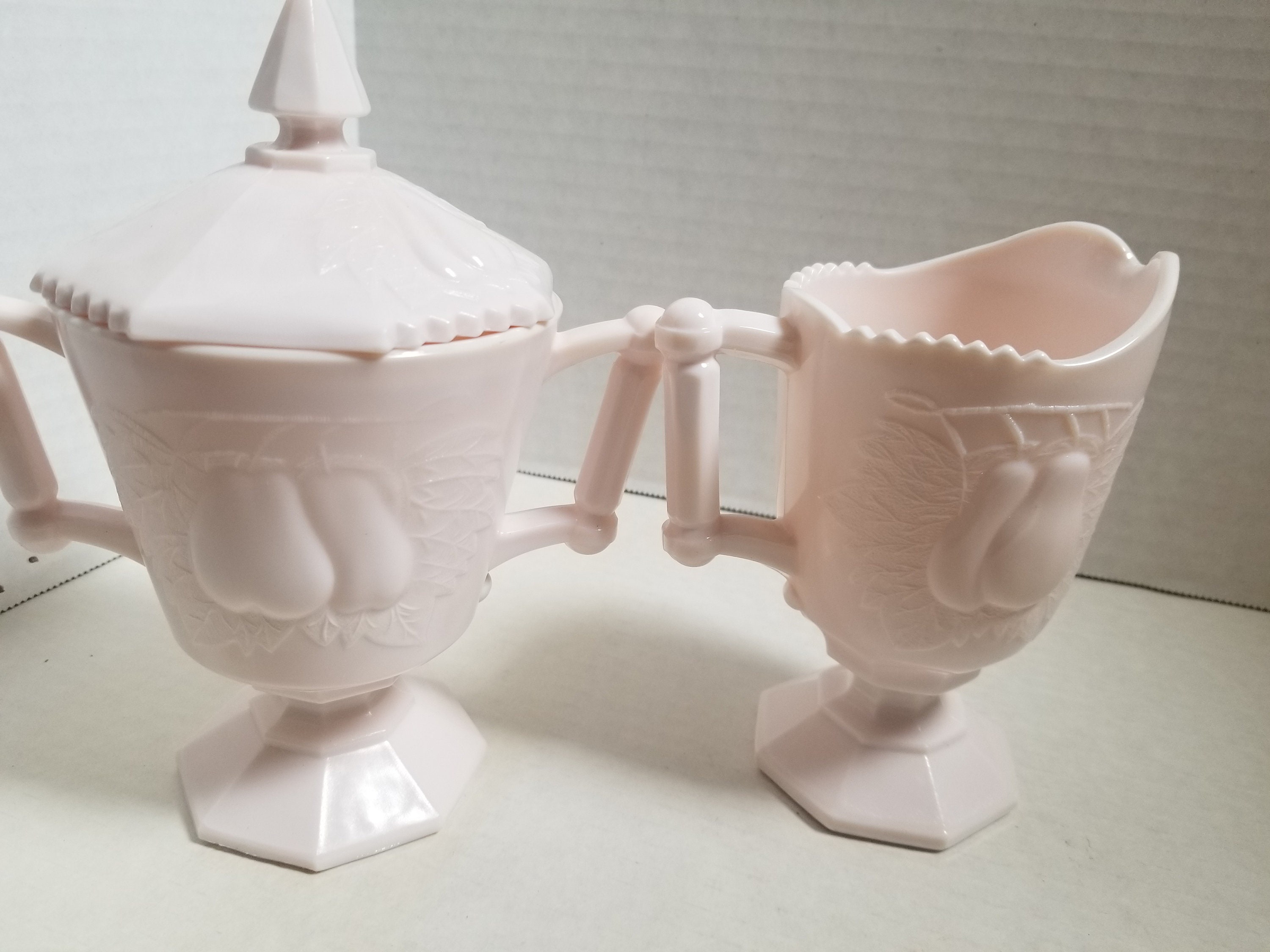 Vintage Pink Milk Glass Creamer and Sugar Etsy