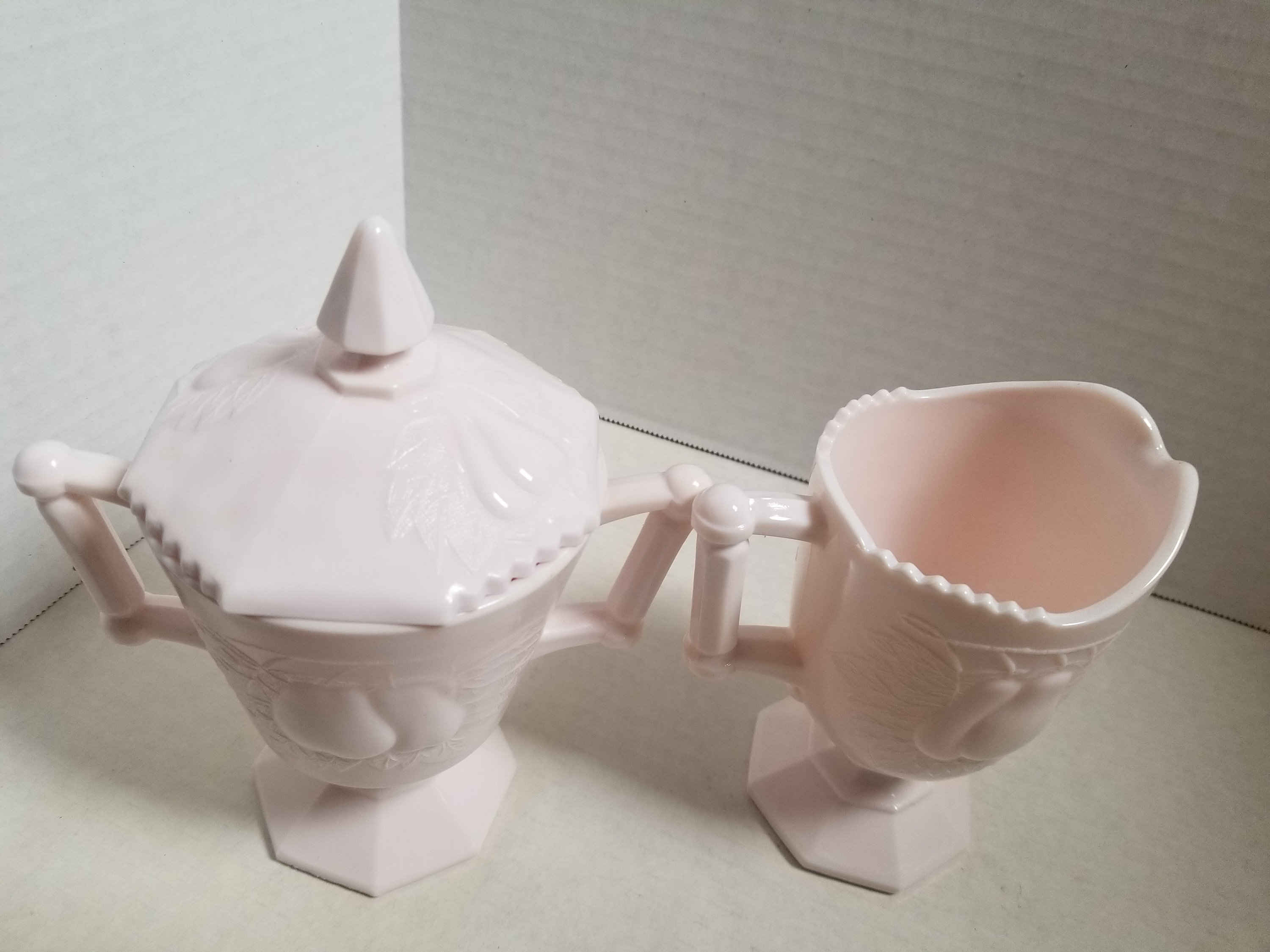 Vintage Pink Milk Glass Creamer and Sugar Etsy