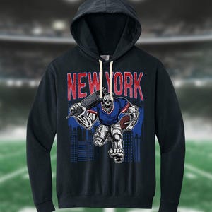 New York Football Retro Hoodie, Giants, Graphic Hoodie, Skeleton Hoodie, Comfort Colors 1467, Gift Hoodie, Bootleg, Vintage, Football, NFL