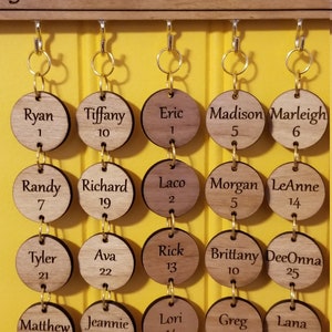 Family Birthday Board Tags 1.0"-INCH, Discs, Hearts, Alder Wood, Walnut, Personalized, Laser Engraved, Anniversary, Reminder, Calendar, Wood