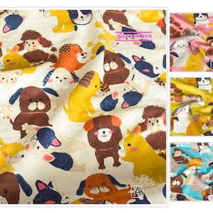 Japanese Kokka Double Gauze Cotton Fabric Big Animal Dog-50CM