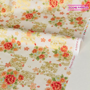 Japanese Kimono Metallic Cotton Fabric  Quilting Patchwork Fabric Flower-50CM
