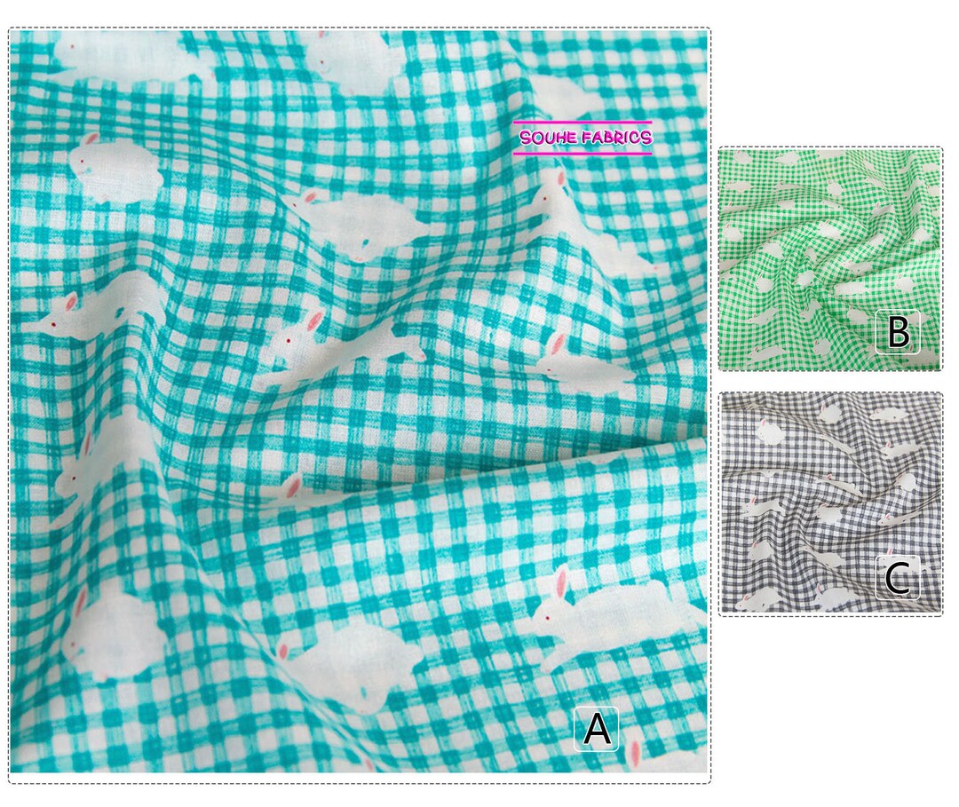 Japanese Kokka Cotton Linen Fabric Checks Rabbit50cm Etsy
