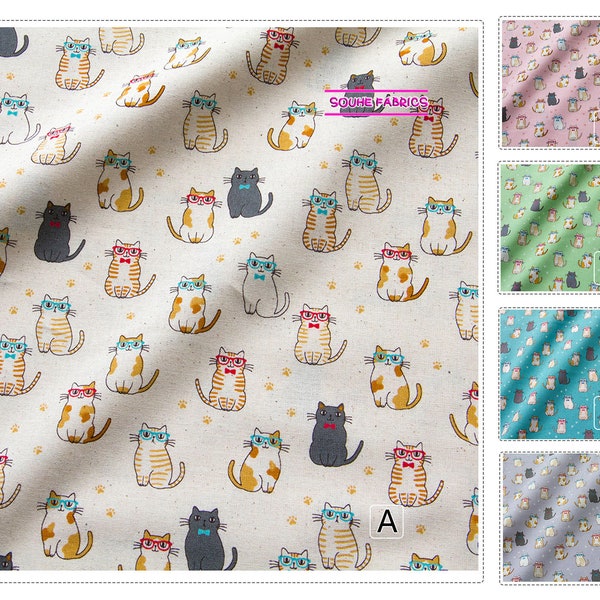 Tela japonesa de algodón Cosmo, tela de retazos para acolchar, gato, 50CM