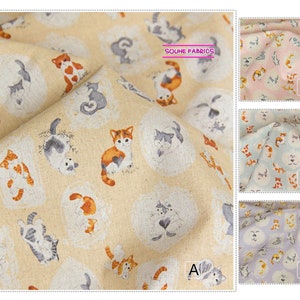 Japanese Kokka Cotton Linen Fabric Canvas Fabric Retro Cats -50CM
