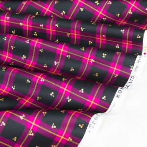 Japanese Kokka Oxford Cotton Fabric Checks Gold Cherry -50CM