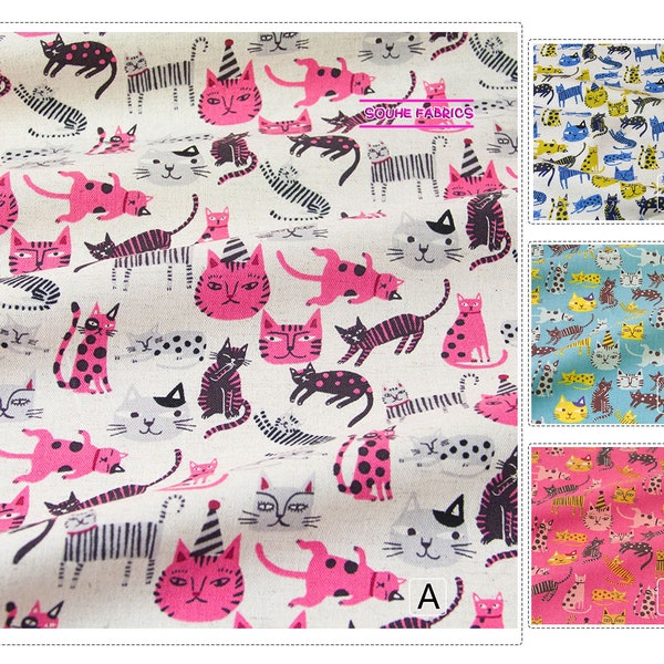 Japanese Kokka Cotton Linen Fabric Canvas Fabric Cats -50CM