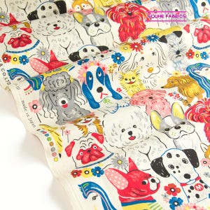 Japanese Kokka Oxford Cotton Fabric Powerful Animal Dogs -50CM