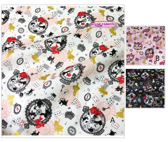 Japanese Kokka Oxford Cotton Fabric Retro Alice 1//2 yard