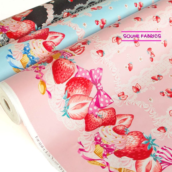 Japanese Cotton Fabric Lolita Fabric Quilting Cloth Fabric  Strawberry-50CM