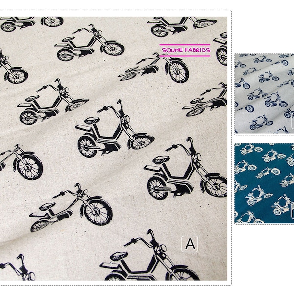 Japanese Cotton Linen Canvas Fabric Echino By Etsuko furuya Motorbike  -50CM