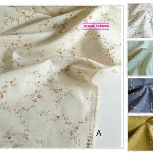 Japanese Vintage Floral Cotton Linen Fabric Lightweight Material for Sewing -50CM