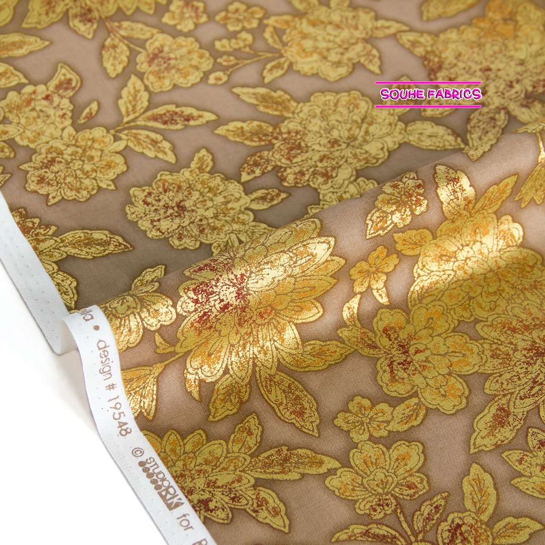 Kaufman Cotton Fabric Patchwork Quilting Fabric Fiorella Flowers Metallic 50CM Etsy