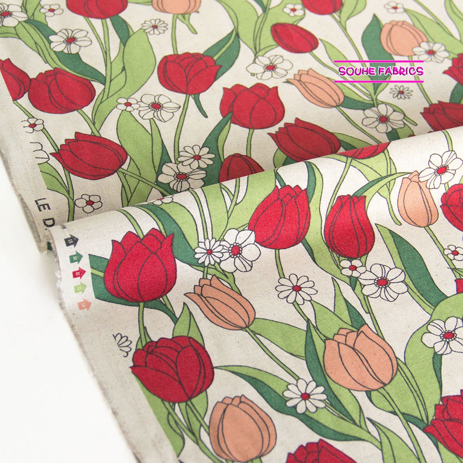 Japanese Cotton Linen Fabric Canvas Fabric Tulips-50CM | Etsy
