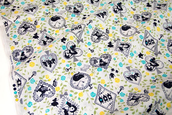 Japanese Kokka Oxford Cotton Fabric Retro Alice 1//2 yard