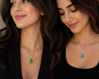 Lebanese Cedar Tree Necklace, Enamel Stainless Steel Pendant, Arabic Jewelry