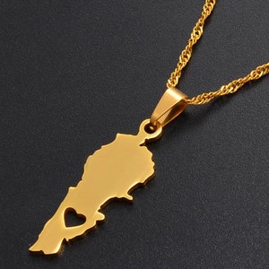 Lebanon Jewelry. Lebanese Map Heart Necklace. Lebanese Map Necklace. Lebanese Necklace.