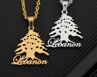 Lebanon Cedar Tree Necklace, Stainless Steel Arabic Jewelry, Gold Silver Color