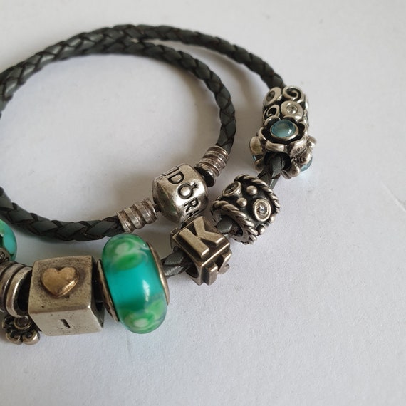 Vintage Pandora Double Woven Leather Bracelet w/ … - image 5