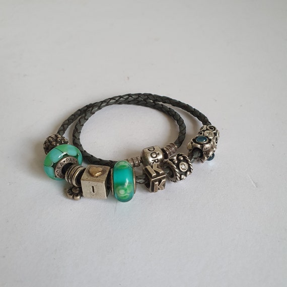 Vintage Pandora Double Woven Leather Bracelet w/ … - image 2