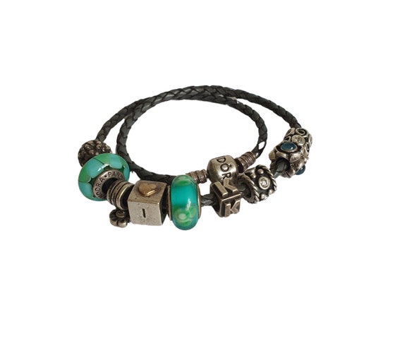 Vintage Pandora Double Woven Leather Bracelet w/ … - image 1