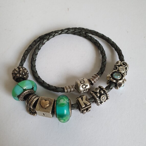 Vintage Pandora Double Woven Leather Bracelet w/ … - image 3