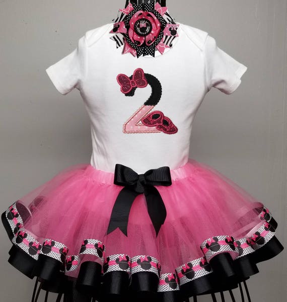 O58 Baby Minnie Mouse Red Girl 2nd Second Birthday Tutu Outfit Shirt Set
