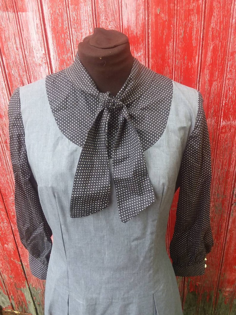 and Black and White polka dot dress knee length. Vintage 1960/'s Gray