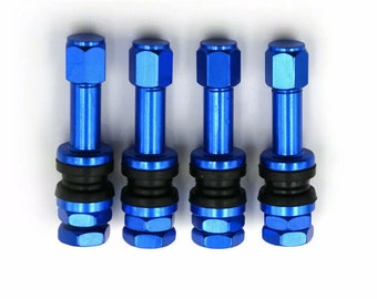 Blue Metal Tire Valve Stems: High Pressure Bolt-On (4 Pcs)