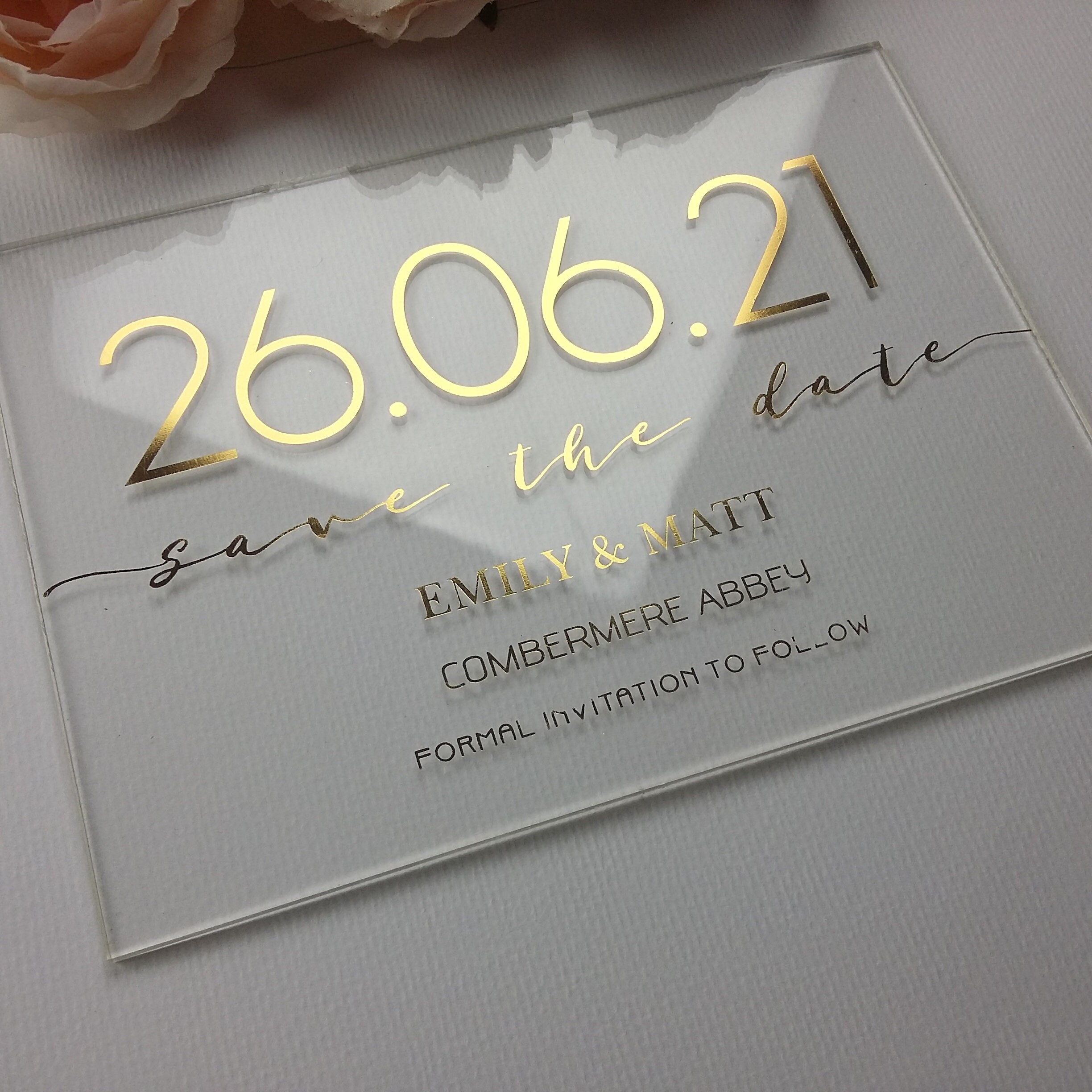 Clear Acrylic Wedding Invitation Real Gold Foil Printed Etsy UK