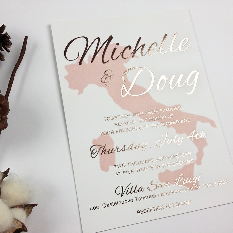 Rosa oro foiled invitación Italia mapa invitación invitación Etsy