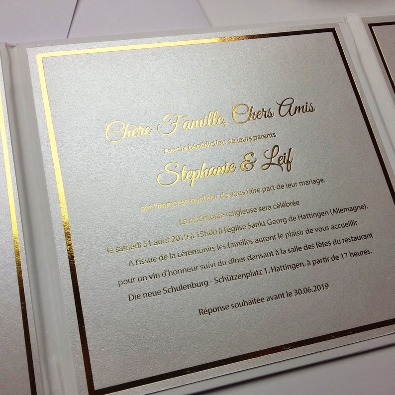 SAMPLE Initial Hard Cover Invitations White and Gold Etsy
