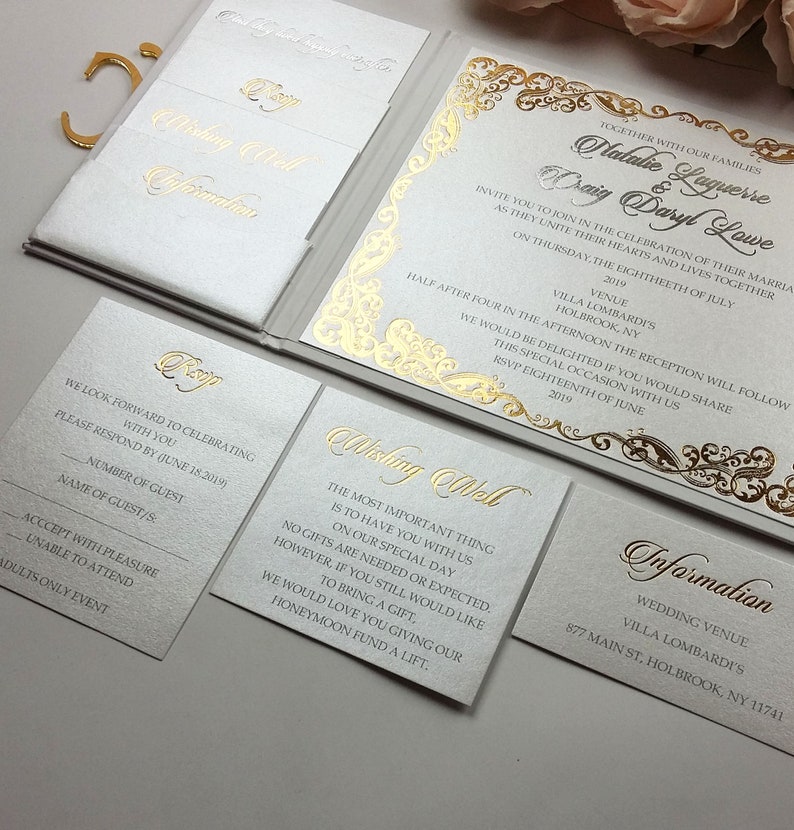 Handmade Hard Cover Invitation Gold Hardcover Silver Foil Etsy