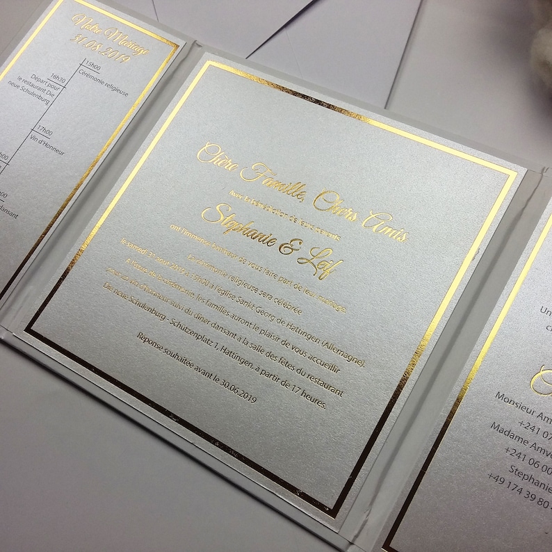 SAMPLE Initial Hard Cover Invitations White and Gold Etsy