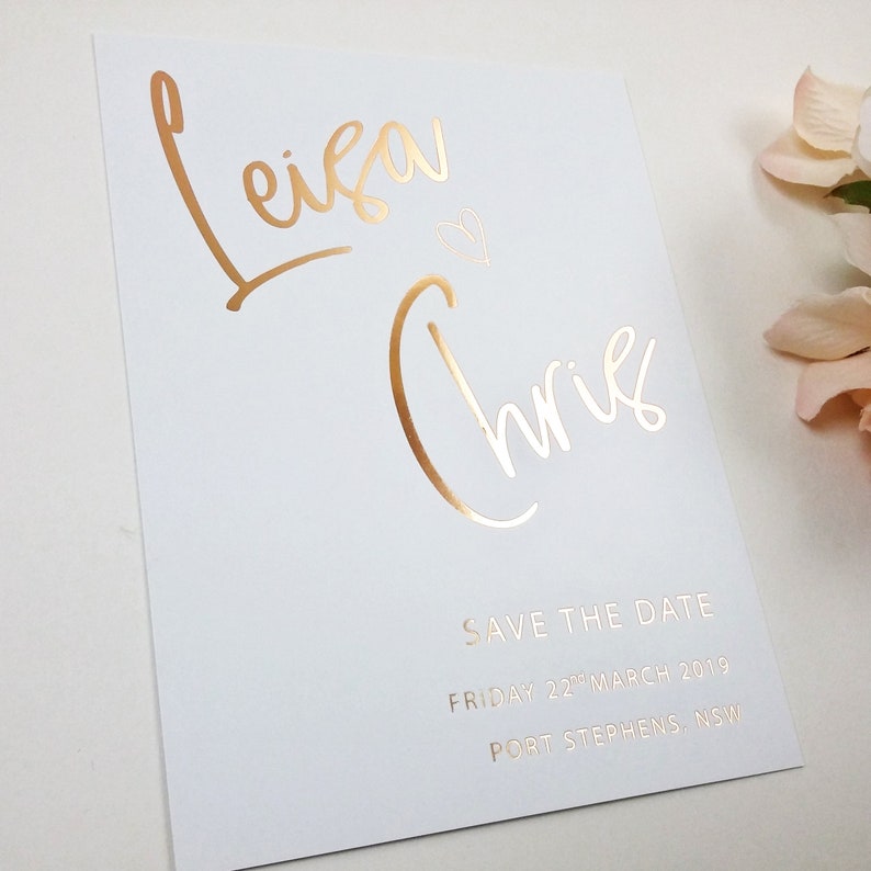 Rose Gold Save the Date Rose Gold Stamped Save the Date Etsy