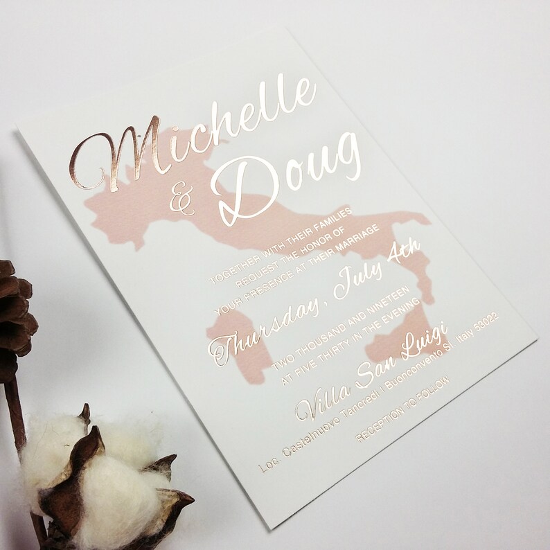 Rosa oro foiled invitación Italia mapa invitación invitación Etsy