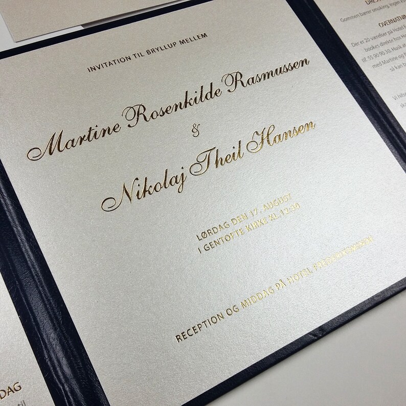 Hard Cover Invitations Navy and Gold Hardcover Suite Etsy