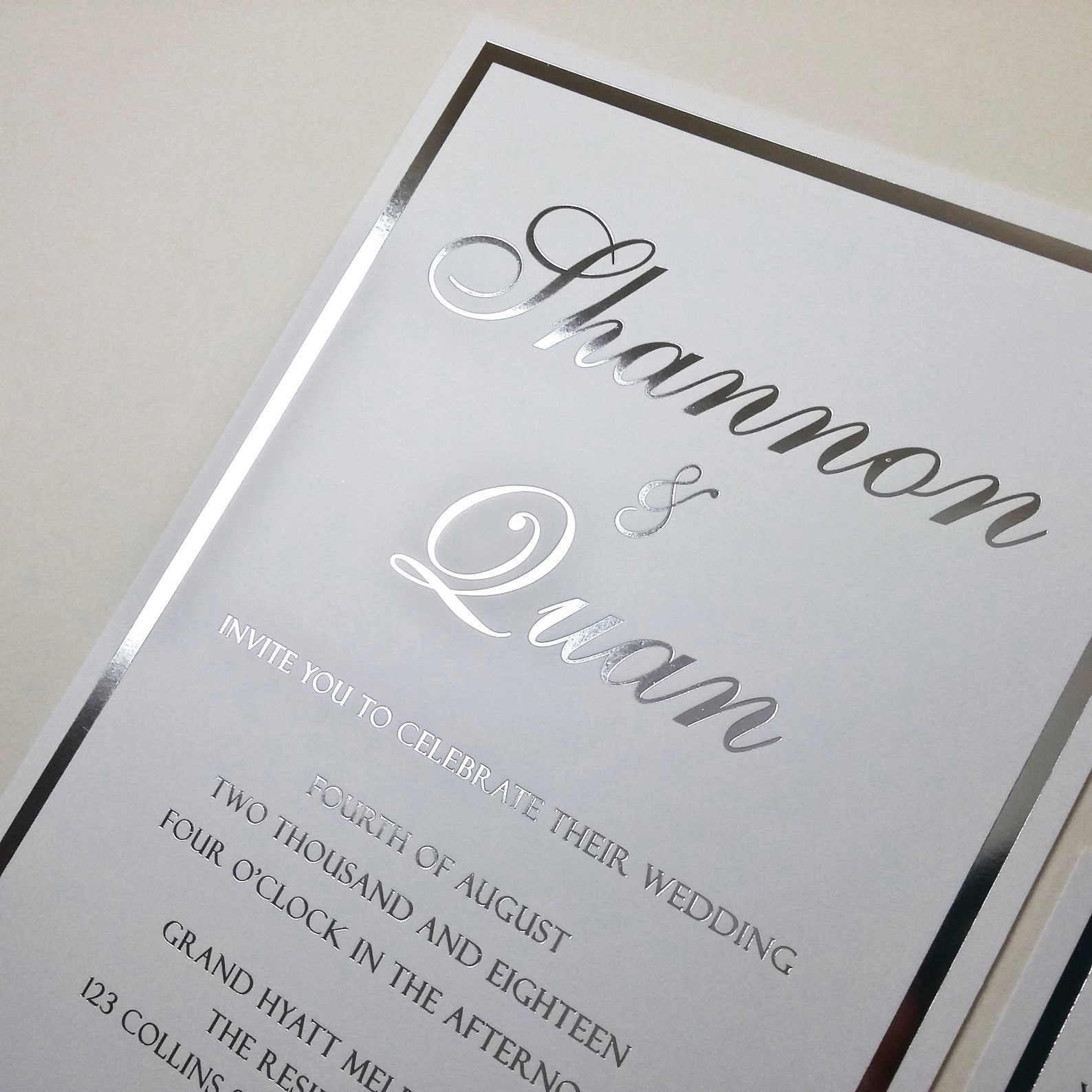 Engagement Silver Hot Foil Invitation Glitter Silver Foil Etsy