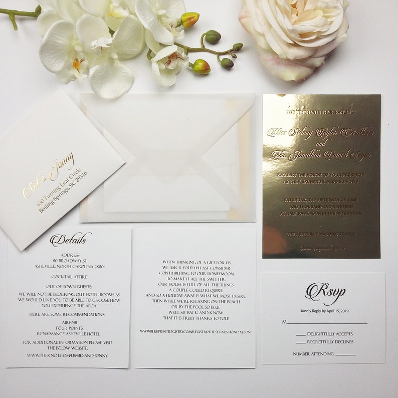 Vellum Envelope and Metallic Gold Invitation Vellum Envelope Etsy