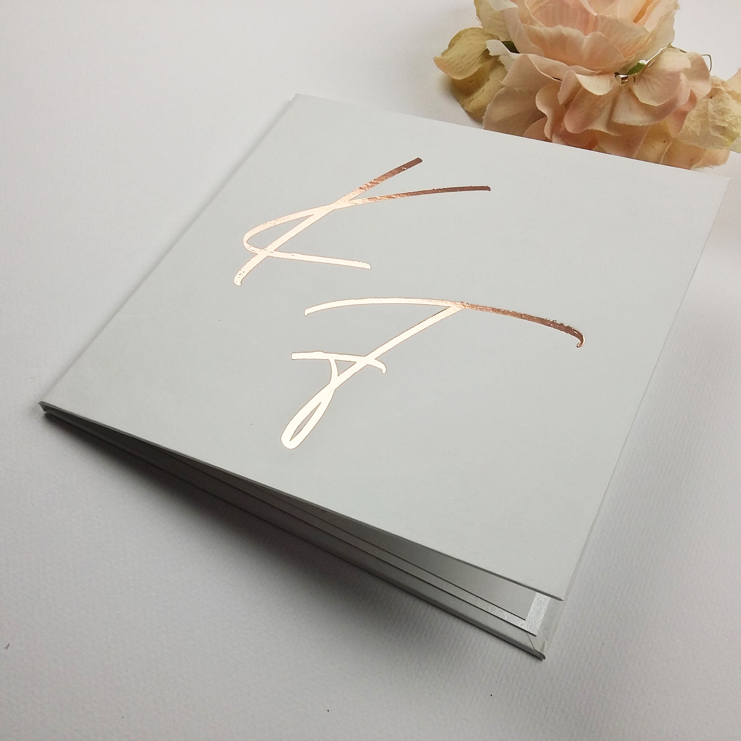 Rose Gold Foil Imprinted Hardcover Invitation Initial Foil Etsy