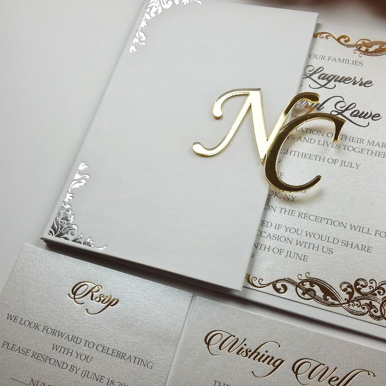 Handmade Hard Cover Invitation Gold Hardcover Silver Foil Etsy