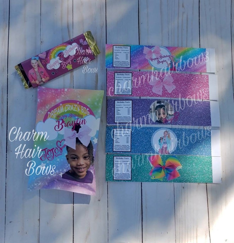 customized Jojo Siwa Chip bags Carpi sun water labels treat tags