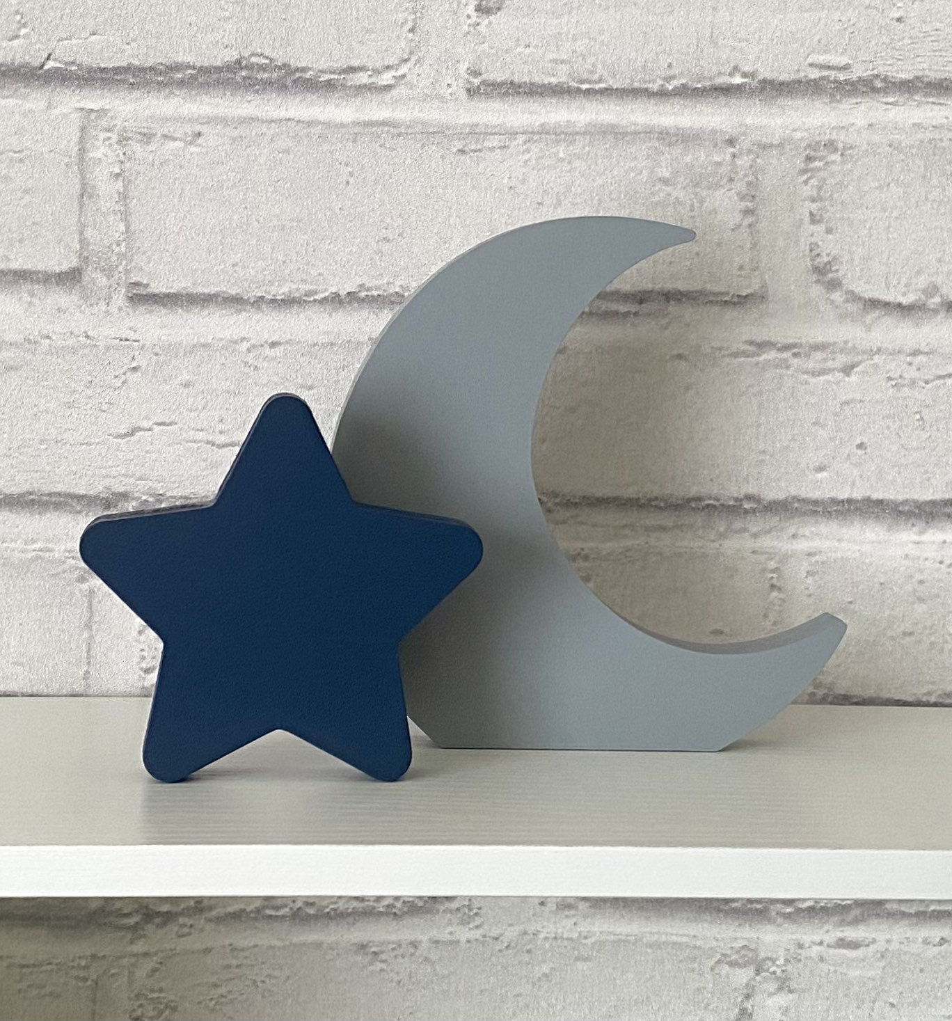 Freestanding Moon and Star Set Nursery Shelf Ornaments Navy Etsy