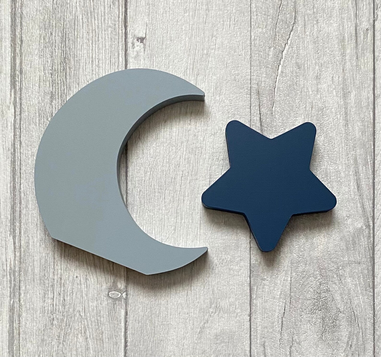 Freestanding Moon and Star Set Nursery Shelf Ornaments Navy Etsy