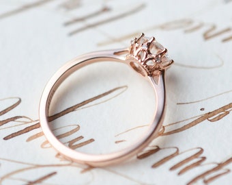 Cassandra Moissanite Engagement Ring, Vintage Crown Engagement Ring, Rose Gold Moissanite Bridal Set, in 14K Gold, 18K Gold, Platinum